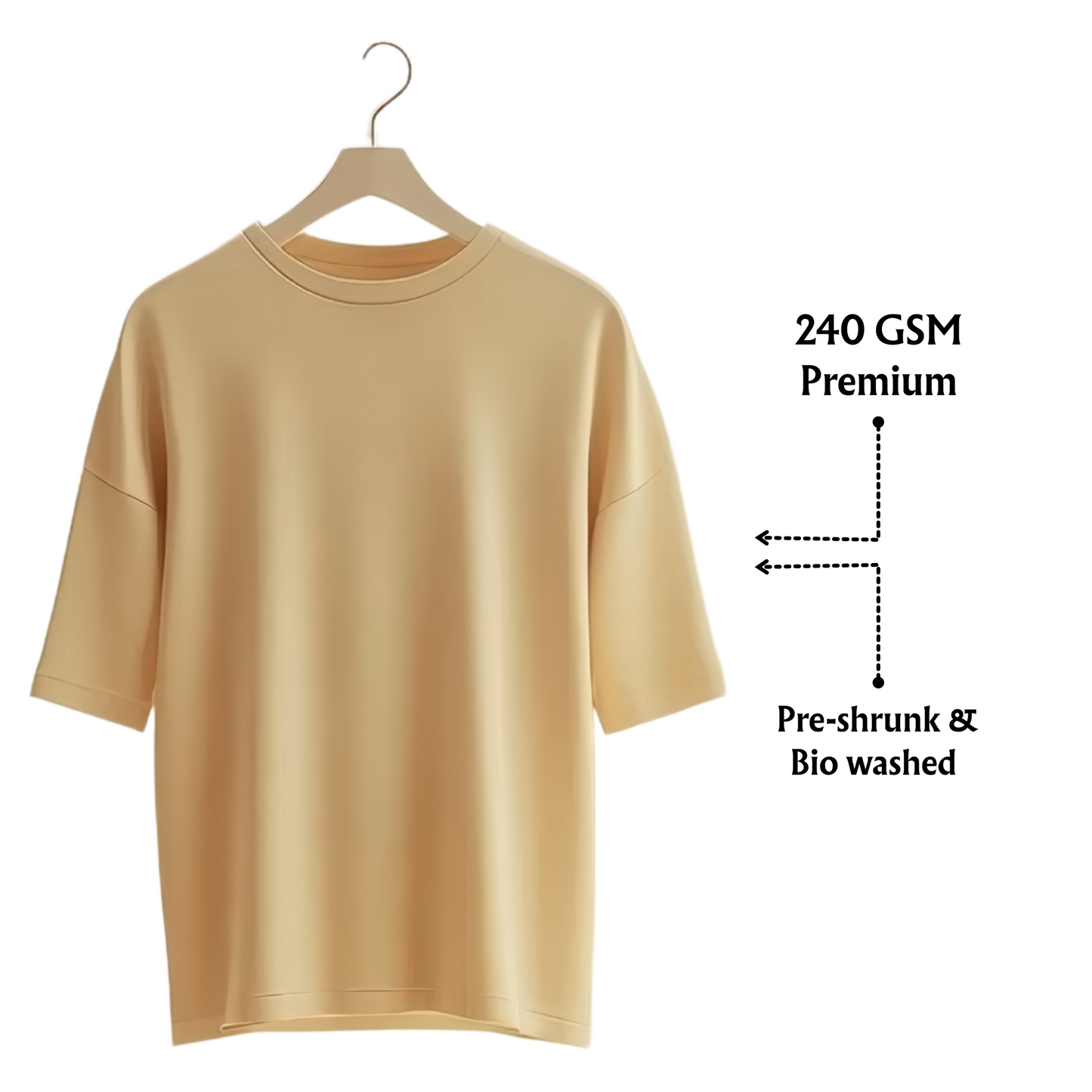 Oversized Beige T-Shirt – 240 GSM Cotton | Unisex Streetwear by King&Stag