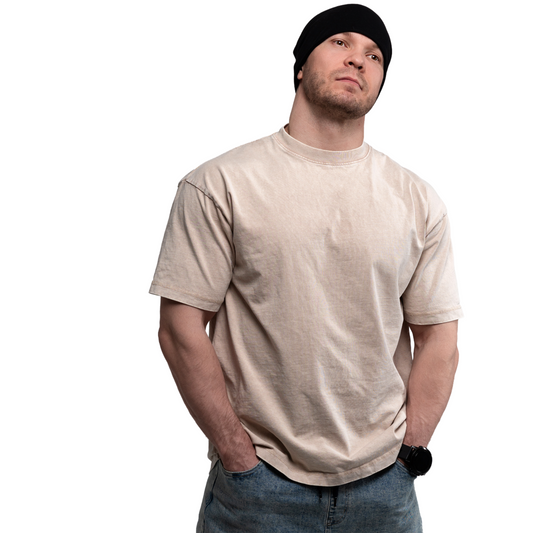 Oversized Beige T-Shirt – 180 GSM Cotton | Unisex Streetwear by King & Stag